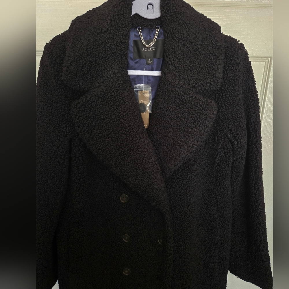 NWT J.CREW DOUBLE- BREASTED TEDDY SHERPA TOPCOAT SIZE S - Picture 3 of 8